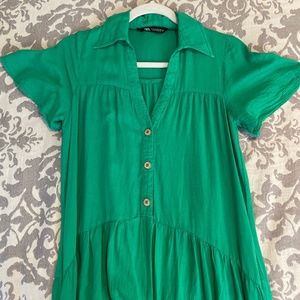 Zara Green Maxi Dress with Collar